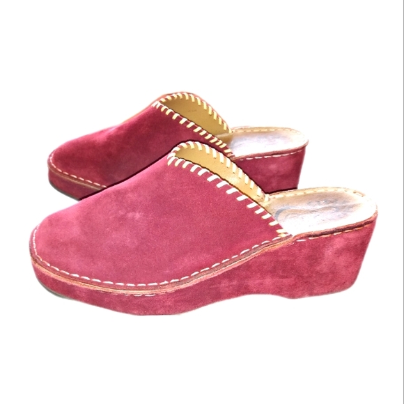 🔴 SALE VTG Red Suede/Leather Italian Clogs - Picture 3 of 10